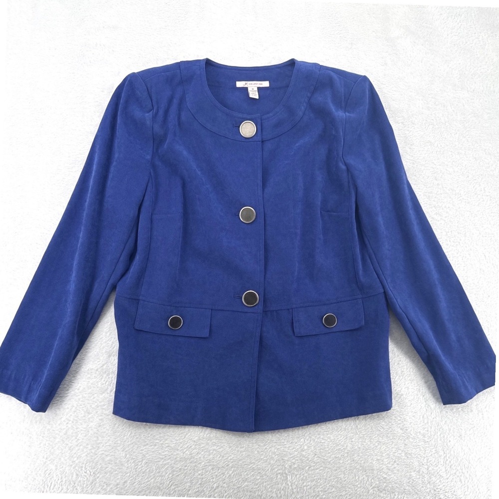 JM Collection Women Blazer Jacket 10 Blue Faux Suede Button Buisness Casual